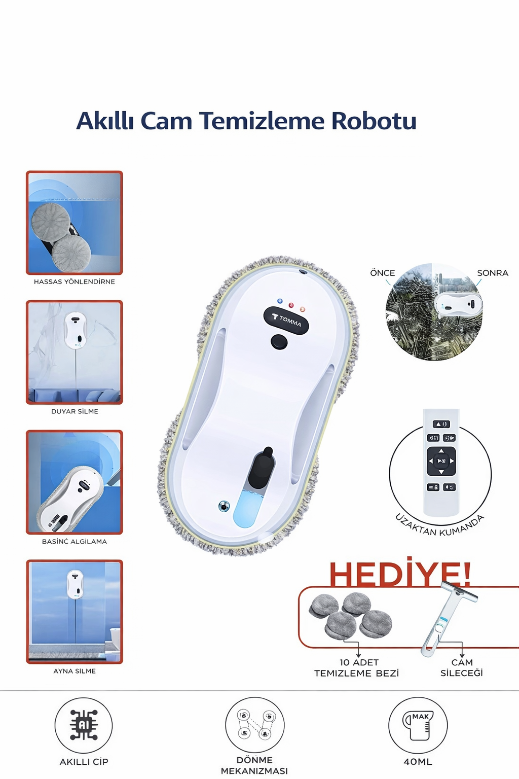 Torima Cam Silme Temizleme Robotu Uzaktan Kumandalı Su Püskürtmeli S9 Beyaz Torima Cam Silme Temizleme Robotu Uzaktan Kumandalı Su Püskürtmeli S9 Beyaz